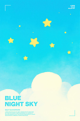 PSD 구름 별 하늘색 일러스트 밤하늘 풍경 사람없음 국내일러스트 자연요소 하늘 파란색 야간 파일형식