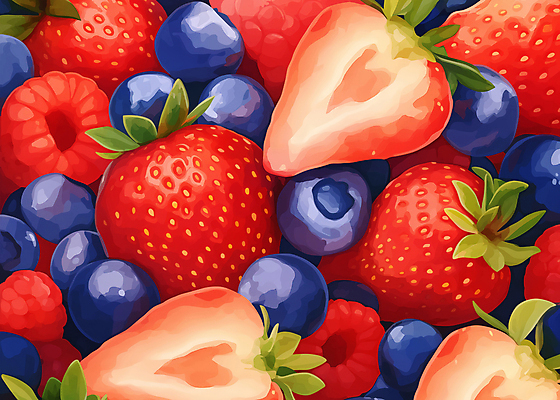 JPG 일러스트 딸기 사람없음 신선 가득함 블루베리 국내일러스트 AI일러스트 AI콘텐츠 과일 파일형식