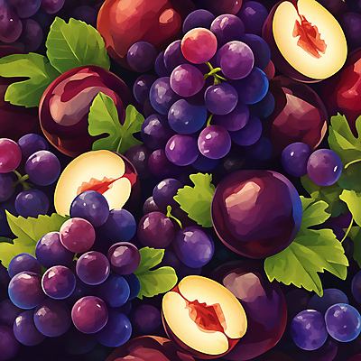 JPG 잎 일러스트 포도 사람없음 보라색 신선 가득함 자두 국내일러스트 AI일러스트 AI콘텐츠 식물 컬러 과일 파일형식