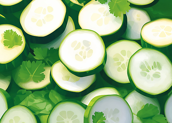JPG 잎 일러스트 오이 사람없음 초록색 신선 가득함 슬라이스 국내일러스트 AI일러스트 AI콘텐츠 식물 컬러 채소 파일형식