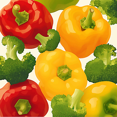 JPG 일러스트 파프리카 사람없음 신선 브로콜리 가득함 국내일러스트 AI일러스트 AI콘텐츠 채소 파일형식