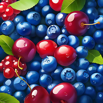 JPG 잎 일러스트 사람없음 물방울 신선 앵두 가득함 블루베리 국내일러스트 AI일러스트 AI콘텐츠 식물 열매 과일 파일형식
