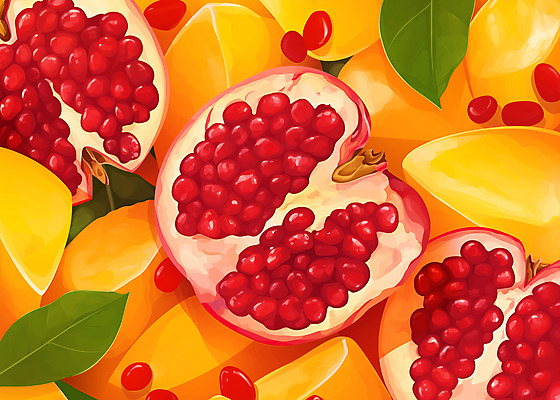 JPG 잎 일러스트 사람없음 신선 가득함 석류 망고 국내일러스트 AI일러스트 AI콘텐츠 식물 과일 열대과일 파일형식