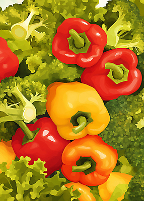 JPG 일러스트 파프리카 사람없음 신선 브로콜리 가득함 국내일러스트 AI일러스트 AI콘텐츠 채소 파일형식