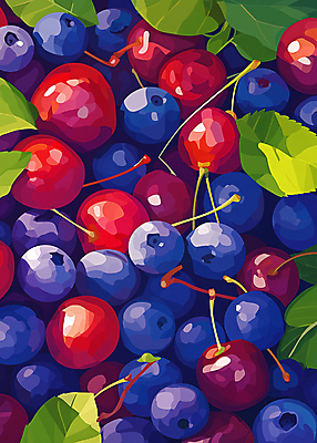 JPG 잎 일러스트 사람없음 신선 앵두 가득함 블루베리 국내일러스트 AI일러스트 AI콘텐츠 식물 열매 과일 파일형식