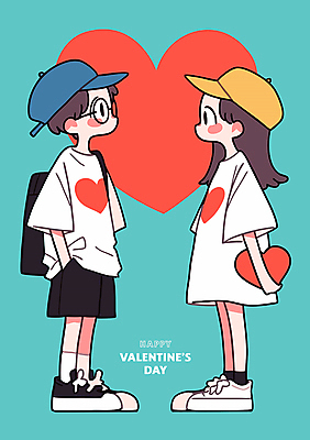 전신 모자 여자 남자 어린이 프로포즈 가방 일러스트 발렌타인데이 사랑 들기 소녀 소년 두명 마주보기 하트 주머니손 어린이만 안경낌 국내일러스트 AI파일 모양 잡화 감정 안경 모션 데이이벤트 사람 파일형식 벡터