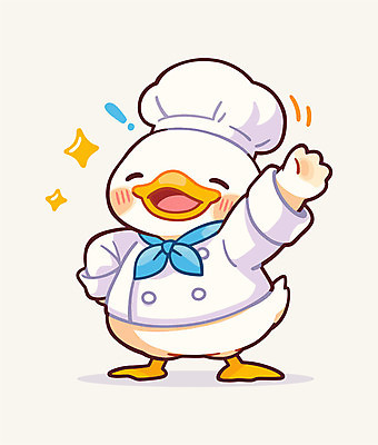 허리손 일러스트 요리사모자 웃음 사람없음 반짝임 노란색 손들기 귀여움 요리사 스카프 느낌표 조리복 손인사 오리캐릭터 일러캐릭터 AI파일 직업 캐릭터 모자_잡화 기호 컬러 동물캐릭터 포즈 컨셉 유니폼 모션 오리 표정 목도리 인사 파일형식 벡터