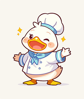 일러스트 요리사모자 윙크 웃음 사람없음 반짝임 노란색 손들기 귀여움 요리사 스카프 조리복 오리캐릭터 일러캐릭터 AI파일 직업 캐릭터 모자_잡화 컬러 동물캐릭터 컨셉 유니폼 모션 오리 표정 목도리 파일형식 벡터