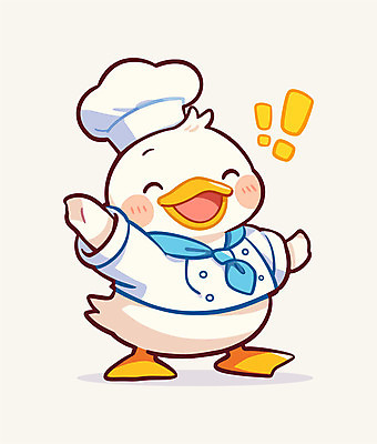 일러스트 요리사모자 웃음 사람없음 노란색 손들기 귀여움 요리사 스카프 느낌표 조리복 손인사 오리캐릭터 일러캐릭터 AI파일 직업 캐릭터 모자_잡화 기호 컬러 동물캐릭터 컨셉 유니폼 모션 오리 표정 목도리 인사 파일형식 벡터
