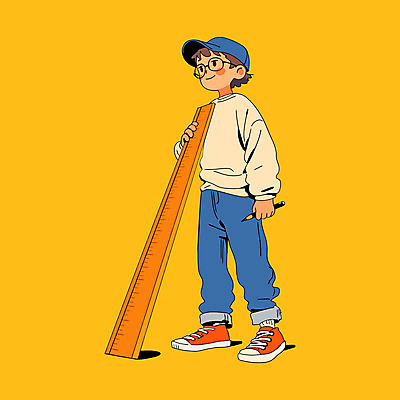 전신 모자 남자 초등학생 어린이 일러스트 자 한명 들기 소년 연필 주황색 잡기 수학 호기심 소년한명만 안경낌 국내일러스트 AI파일 1 학생 잡화 감정 안경 컬러 컨셉 교과목 모션 문구용품 학용품 사람 필기구 남자한명만 소년만 파일형식 벡터