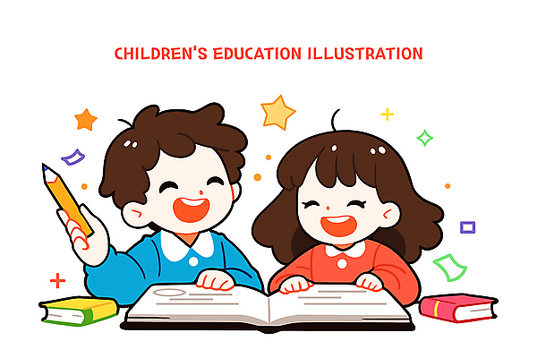 여자 교육 남자 어린이 일러스트 미소 웃음 들기 소녀 소년 상반신 두명 책 친구 펜 어린이만 국내일러스트 AI파일 관계 모션 표정 사람 필기구 파일형식 벡터