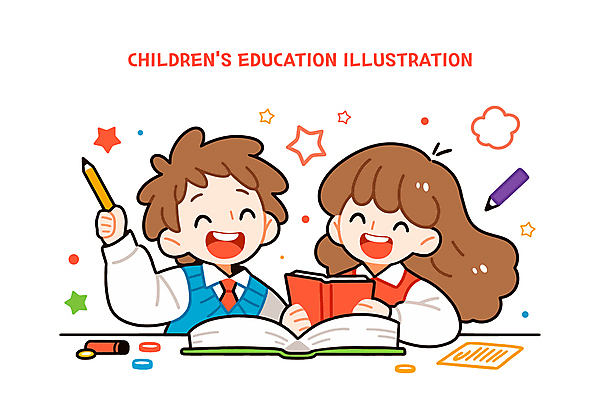 여자 교육 남자 어린이 일러스트 미소 웃음 들기 소녀 소년 상반신 두명 책 친구 펜 어린이만 국내일러스트 AI파일 관계 모션 표정 사람 필기구 파일형식 벡터