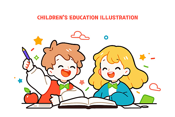 여자 교육 남자 어린이 일러스트 미소 웃음 들기 소녀 소년 상반신 두명 책 친구 펜 사과 어린이만 국내일러스트 AI파일 과일 관계 모션 표정 사람 필기구 파일형식 벡터
