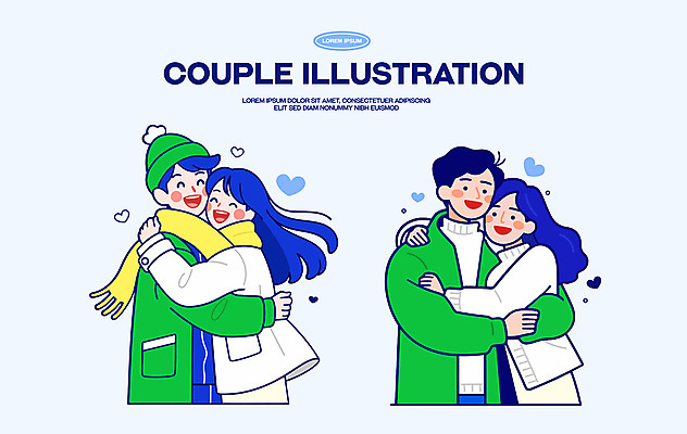 커플 여자 남자 행복 일러스트 포옹 털모자 사랑 웃음 여러명 상반신 성인 파란색 세트 목도리 로맨틱 하트 성인만 어깨에손 국내일러스트 AI파일 모양 모자_잡화 잡화 감정 컬러 다수 컨셉 관계 안기 모션 표정 사람 파일형식 벡터