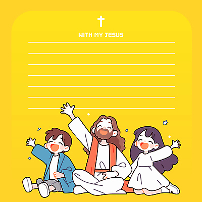 전신 여자 남자 기독교 어린이 십자가 일러스트 웃음 소녀 소년 성인 세명 노란색 손들기 만세 예수 무릎꿇기 편지지 가부좌 국내일러스트 AI파일 종교 컬러 모션 표정 사람 앉기 신_종교 편지 파일형식 벡터