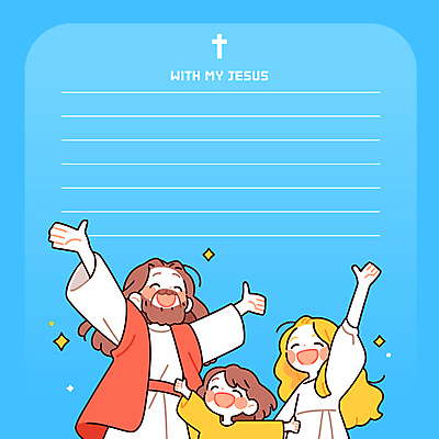 여자 남자 기독교 어린이 십자가 일러스트 웃음 소녀 상반신 성인 세명 파란색 손들기 만세 예수 편지지 국내일러스트 AI파일 종교 컬러 모션 표정 사람 신_종교 편지 파일형식 벡터