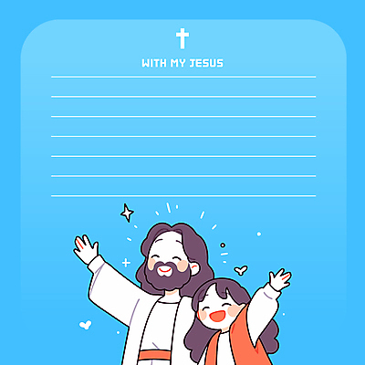 여자 남자 기독교 어린이 십자가 일러스트 웃음 소녀 상반신 성인 두명 파란색 손들기 만세 예수 편지지 국내일러스트 AI파일 종교 컬러 모션 표정 사람 신_종교 편지 파일형식 벡터