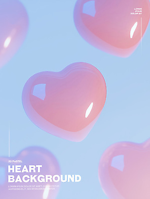 PSD 편집이미지 분홍색 하늘색 유리 그림자 사람없음 3D 로맨틱 하트 광택 몽환 이미지편집 편집3D 모양 컬러 컨셉 재질 파란색 디지털합성 파일형식