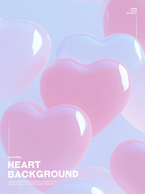 PSD 편집이미지 분홍색 하늘색 유리 그림자 사람없음 3D 로맨틱 하트 광택 몽환 이미지편집 편집3D 모양 컬러 컨셉 재질 파란색 디지털합성 파일형식