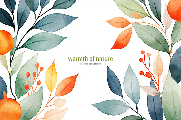 PSD 열매 일러스트 수채화 프레임 사람없음 초록색 풀 카피스페이스 국내일러스트 식물 컬러 공백 파일형식