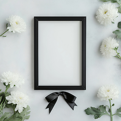 JPG 편집이미지 리본 프레임 국화 사람없음 슬픔 흰색 디지털합성 조용 애도 장례 헌화 카피스페이스 편집실사 AI포토 AI콘텐츠 꽃 감정 컬러 공백 CG 추모 파일형식