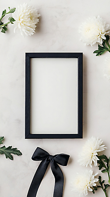 JPG 편집이미지 리본 프레임 국화 사람없음 슬픔 흰색 디지털합성 조용 애도 장례 헌화 카피스페이스 편집실사 AI포토 AI콘텐츠 꽃 감정 컬러 공백 CG 추모 파일형식