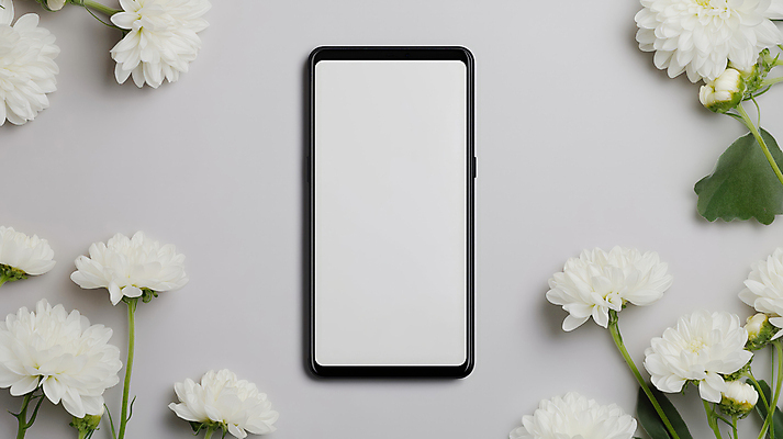 JPG 편집이미지 모바일 프레임 국화 사람없음 스마트폰 슬픔 흰색 디지털합성 조용 애도 장례 헌화 카피스페이스 편집실사 AI포토 AI콘텐츠 꽃 감정 컬러 핸드폰 스마트기기 공백 CG 추모 파일형식