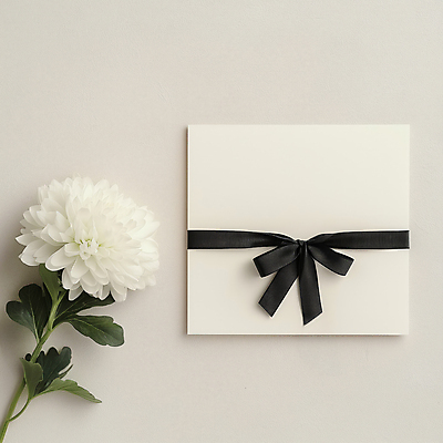 JPG 편집이미지 리본 봉투 프레임 국화 사람없음 슬픔 흰색 디지털합성 조용 애도 장례 헌화 카피스페이스 편집실사 AI포토 AI콘텐츠 꽃 감정 컬러 공백 CG 추모 파일형식