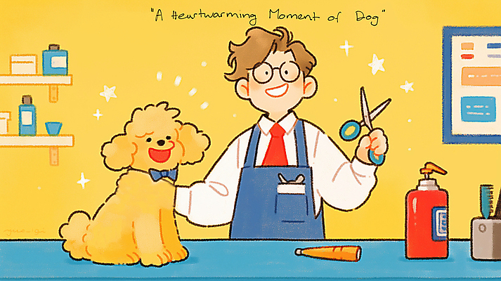 JPG 남자 리본 반려견 일러스트 가위 한명 들기 앉기 상반신 성인 노란색 귀여움 앞치마 강아지 애견용품 애견미용사 성인남자한명만 안경낌 쓰다듬기 국내일러스트 반려용품 AI일러스트 AI콘텐츠 1 안경 컬러 컨셉 모션 문구용품 사람 반려동물 개 미용사 오브젝트 남자한명만 성인남자만 파일형식