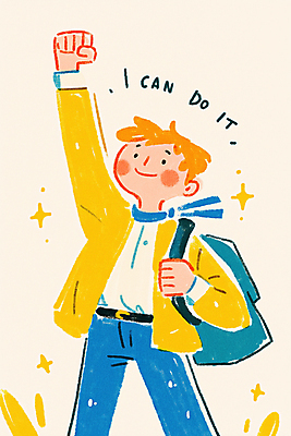 JPG 남자 가방 일러스트 한명 미소 성인 파이팅 목도리 희망 만세 자신감 긍정적 성인남자한명만 국내일러스트 AI일러스트 AI콘텐츠 1 잡화 감정 모션 표정 사람 남자한명만 성인남자만 파일형식