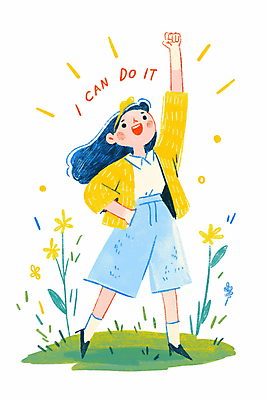 JPG 전신 여자 꽃 일러스트 한명 미소 성인 파이팅 희망 만세 자신감 주머니손 긍정적 성인여자한명만 국내일러스트 AI일러스트 AI콘텐츠 식물 1 감정 모션 표정 사람 여자한명만 성인여자만 파일형식