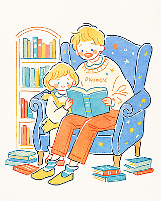 JPG 전신 여자 남자 어린이 일러스트 책장 들기 앉기 소녀 성인 두명 소파 컬러풀 독서 평화 책더미 부녀 국내일러스트 AI일러스트 AI콘텐츠 딸 컬러 가구 컨셉 의자 가족 모션 사람 책 아빠 무더기 파일형식