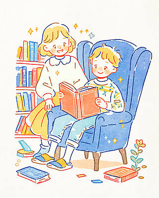 JPG 전신 여자 남자 꽃 어린이 일러스트 책장 들기 앉기 소녀 소년 두명 책 소파 컬러풀 독서 평화 어린이만 국내일러스트 AI일러스트 AI콘텐츠 식물 컬러 가구 컨셉 의자 모션 사람 파일형식