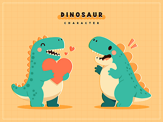 스티커 일러스트 그림자 웃음 들기 사람없음 초록색 귀여움 주황색 하트 공룡캐릭터 일러캐릭터 AI파일 모양 캐릭터 컬러 컨셉 모션 표정 공룡 파일형식 벡터