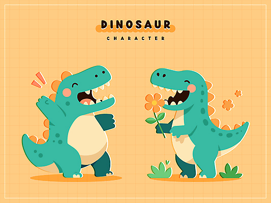 꽃 스티커 일러스트 그림자 웃음 들기 잔디 사람없음 초록색 손들기 귀여움 주황색 공룡캐릭터 일러캐릭터 AI파일 식물 캐릭터 컬러 컨셉 모션 표정 공룡 파일형식 벡터
