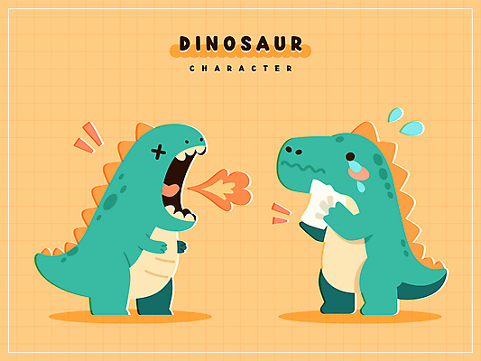 스티커 일러스트 불 그림자 들기 사람없음 초록색 귀여움 주황색 분노 울음 눈물 땀 손수건 공룡캐릭터 일러캐릭터 AI파일 자연요소 캐릭터 감정 컬러 컨셉 모션 표정 공룡 파일형식 벡터