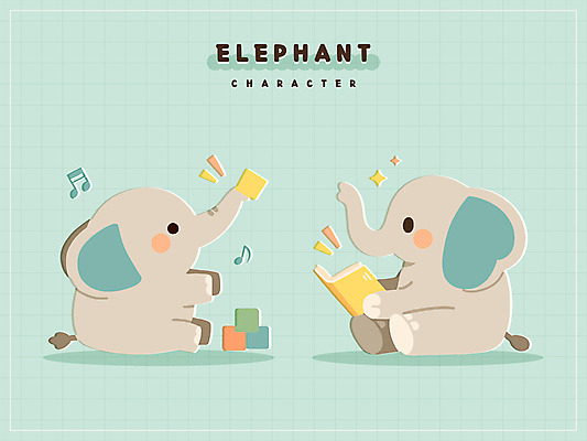 새끼 스티커 음표 일러스트 들기 앉기 사람없음 책 반짝임 장난감 귀여움 블록 청록색 코끼리캐릭터 일러캐릭터 AI파일 동물 캐릭터 기호 음악 컬러 동물캐릭터 컨셉 모션 코끼리 파일형식 벡터