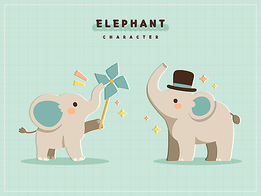 새끼 스티커 일러스트 들기 사람없음 반짝임 귀여움 중절모 바람개비 청록색 코끼리캐릭터 일러캐릭터 AI파일 동물 캐릭터 모자_잡화 컬러 동물캐릭터 컨셉 모션 코끼리 파일형식 벡터