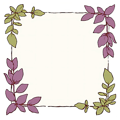 JPG 잎 일러스트 프레임 사람없음 초록색 보라색 바질 카피스페이스 보테니컬아트 국내일러스트 AI일러스트 AI콘텐츠 식물 컬러 공백 파일형식