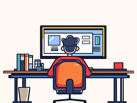 남자 일러스트 한명 앉기 성인 책 컴퓨터 사무실 쓰레기통 업무 디자이너 책상 성인남자한명만 국내일러스트 AI파일 직업 1 가구 비즈니스 모션 사람 전자제품 작업 남자한명만 성인남자만 파일형식 벡터