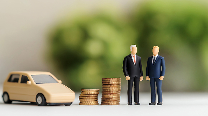 JPG 전신 편집이미지 남자 비즈니스 성인 두명 금융 미니어처 보험 동전탑 자동차보험 성인남자만 편집실사 AI포토 AI콘텐츠 사람 경제 쌓기 모형 동전 CG 남자만 성인만 파일형식