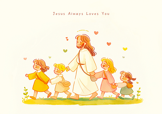 전신 PSD 여자 남자 행복 기독교 어린이 가방 일러스트 소녀 여러명 성인 걷기 손잡기 하트 예수 국내일러스트 모양 잡화 감정 종교 다수 모션 사람 신_종교 파일형식