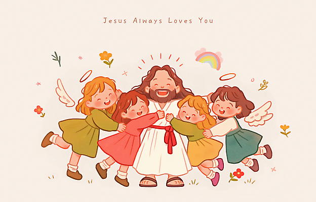 전신 PSD 여자 남자 꽃 행복 기독교 어린이 무지개 잎 일러스트 포옹 소녀 여러명 성인 예수 천사날개 국내일러스트 천사링 자연요소 식물 감정 종교 다수 날개 안기 천사 사람 신_종교 파일형식