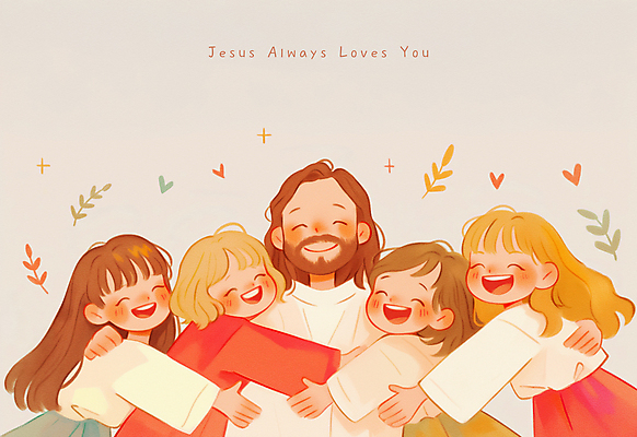 PSD 여자 남자 행복 기독교 어린이 잎 일러스트 포옹 소녀 여러명 상반신 성인 예수 국내일러스트 식물 감정 종교 다수 안기 사람 신_종교 파일형식