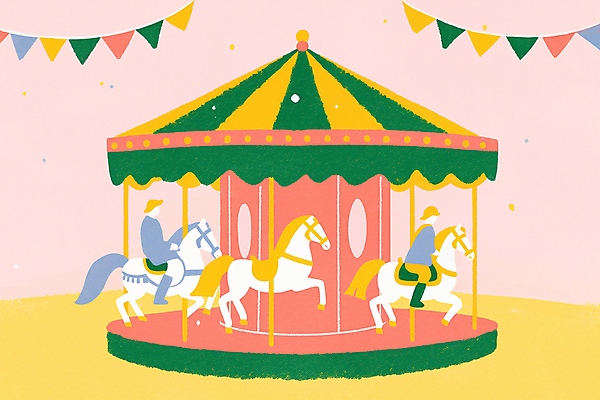 전신 PSD 남자 일러스트 동화 성인 두명 노란색 놀이공원 깃발 빈티지 승마 팬시 꽃가루 회전목마 가랜드 성인남자만 국내일러스트 스포츠 컬러 컨셉 사람 테마파크 놀이기구 가루 파티용품 남자만 성인만 파일형식