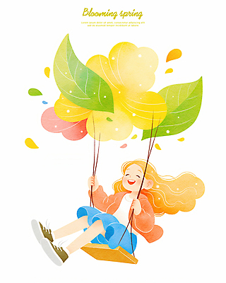 전신 PSD 여자 어린이 일러스트 나뭇잎 한명 웃음 앉기 소녀 봄 잡기 즐거움 그네타기 소녀한명만 국내일러스트 1 계절 감정 잎 모션 놀이 표정 사람 그네 여자한명만 소녀만 파일형식