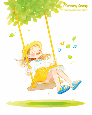 전신 PSD 나무 모자 여자 어린이 음표 일러스트 나뭇잎 슬리퍼 한명 웃음 앉기 소녀 봄 잡기 즐거움 그네타기 소녀한명만 국내일러스트 식물 1 기호 잡화 계절 감정 음악 신발 잎 모션 놀이 표정 사람 그네 여자한명만 소녀만 파일형식