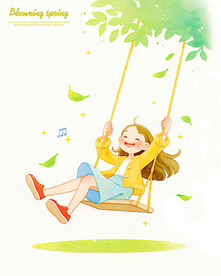 전신 PSD 여자 어린이 음표 일러스트 노래 나뭇잎 한명 웃음 앉기 소녀 반짝임 봄 잡기 즐거움 그네타기 소녀한명만 국내일러스트 1 기호 계절 감정 음악 잎 모션 놀이 표정 사람 그네 여자한명만 소녀만 파일형식