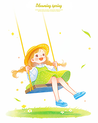 전신 PSD 모자 여자 꽃 어린이 일러스트 나뭇잎 한명 웃음 앉기 소녀 잔디 봄 잡기 즐거움 밀짚모자 그네타기 소녀한명만 국내일러스트 식물 모자_잡화 1 잡화 계절 감정 잎 모션 놀이 표정 사람 그네 여자한명만 소녀만 파일형식