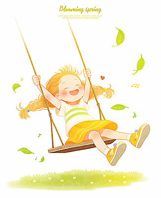 전신 PSD 여자 어린이 일러스트 나뭇잎 한명 웃음 앉기 소녀 잔디 봄 잡기 즐거움 그네타기 소녀한명만 국내일러스트 식물 1 계절 감정 잎 모션 놀이 표정 사람 그네 여자한명만 소녀만 파일형식